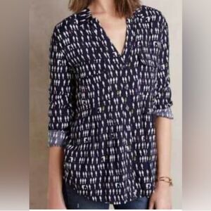 Anthropologie Maeve Wynwood Parrot Bird Button Down Blouse Sz 6